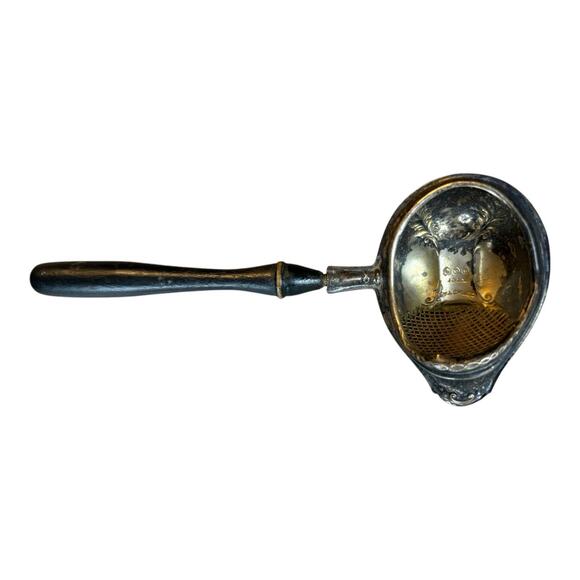Antique Paye & Baker 1917 Patented‎ Silver Plated Tea Strainer Spoon Wood Handle - Picture 1 of 10